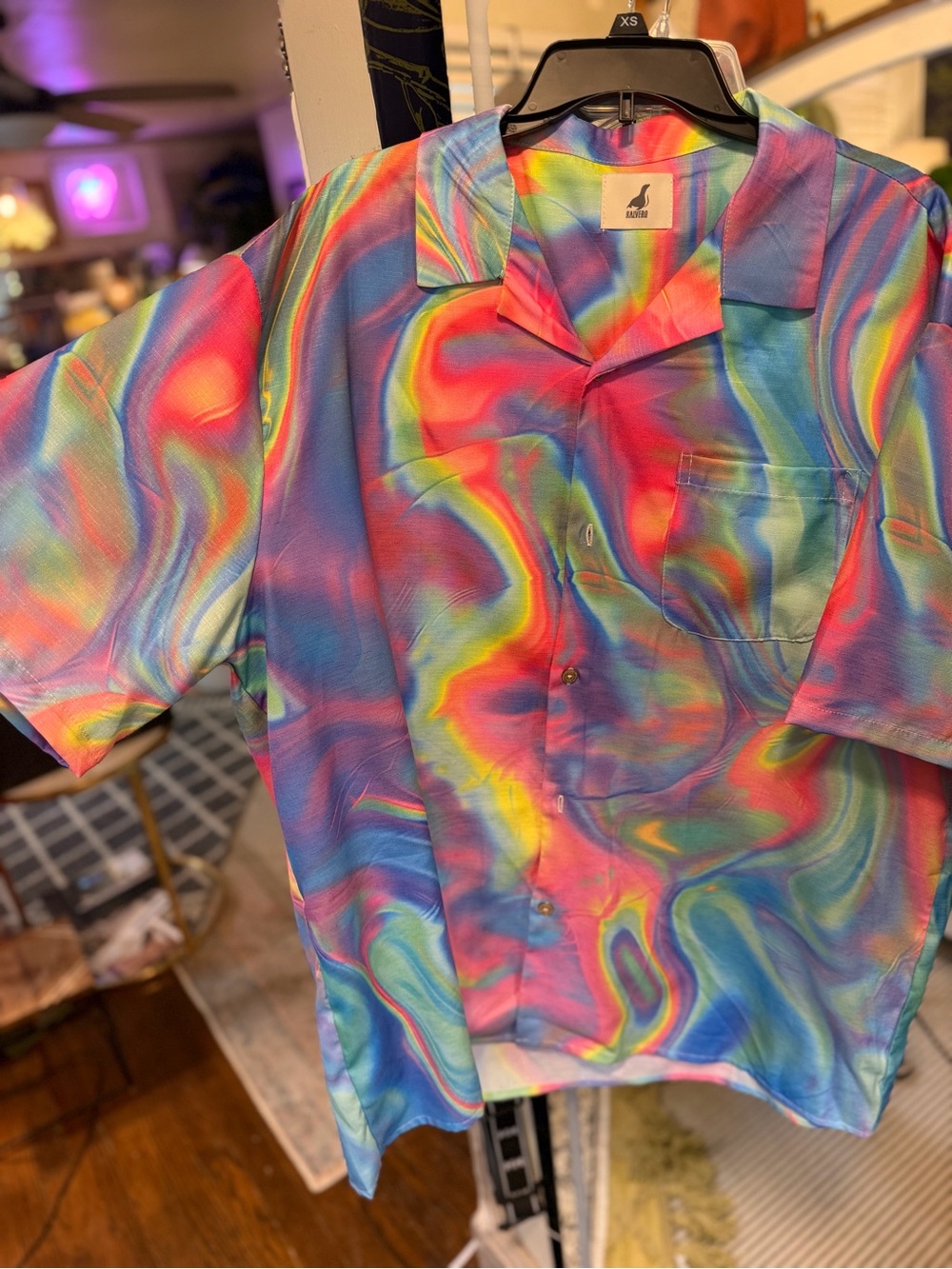 Men's Multicolor Swirl Short-Sleeve Button-Down Shirt - Relaxed Fit